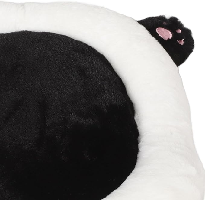 Panda Plush Car Seat Cushion with Lumbar Support for Drivers and Office Chairs, Black Rabbit Fur Blend Round Automotive Seat Pad for Comfortable Driving and Elderly Use