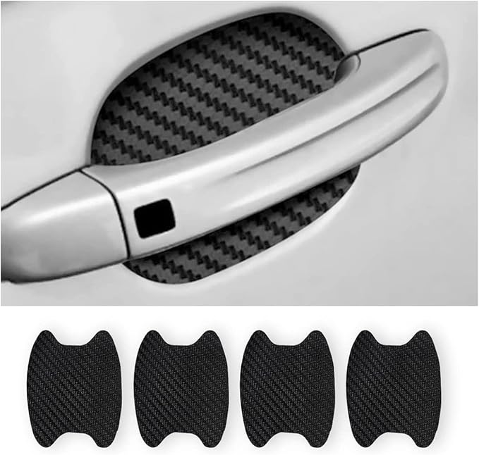 XINLIYA 4PCS Car Door Handle Protector Sticker, Universal Carbon Fiber Anti-Scratches Auto Door Handle Protective Film, Side Paint Cover Guard Stickers Fit for Most Cars (Black)