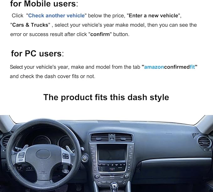 Dash Cover Mat Custom Fit for Lexus IS250 IS350 is F ISF XE20, Dashboard Cover Pad Carpet Protector (Black) F87