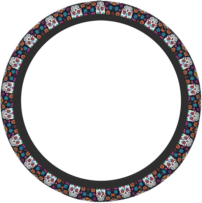 Neoprene Steering Wheel Cover Skull Florals Car Steering Wheel Cover Universal Fit for Most Cars