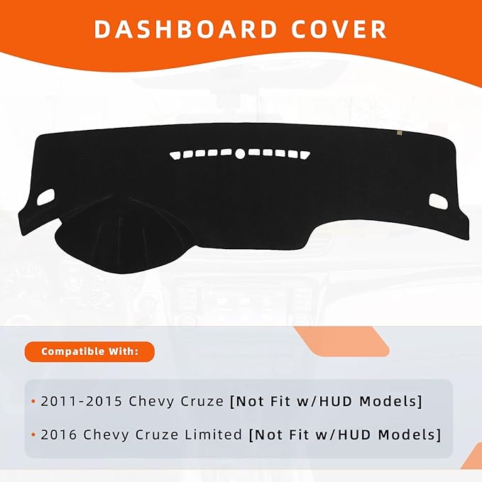 KEYOOG Dashboard Cover Dash Mat Fit for Chevy Cruze 2015-2011 (for Left Hand Drive), Car Dash Board Mat Anti-Glare Carpet,Non-Slip Pad Sunshield Protector (Black)