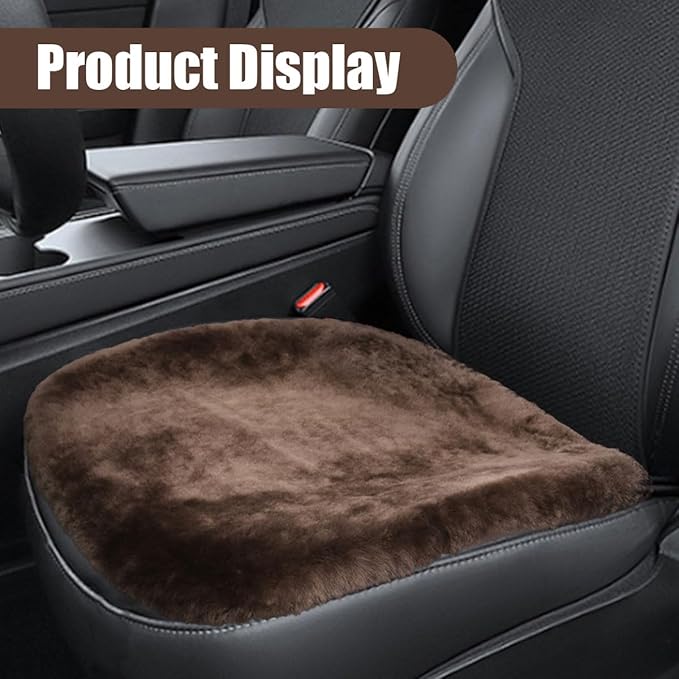 Sheepskin Car Seat Cushion, Soft Comfort Winter Driver Seat Cover, Fluffy Faux Fur Front Seat Pad, Car Seat Protector Pad for Office Chair, Universal Interior Accessory for Car SUV Truck (Coffee)