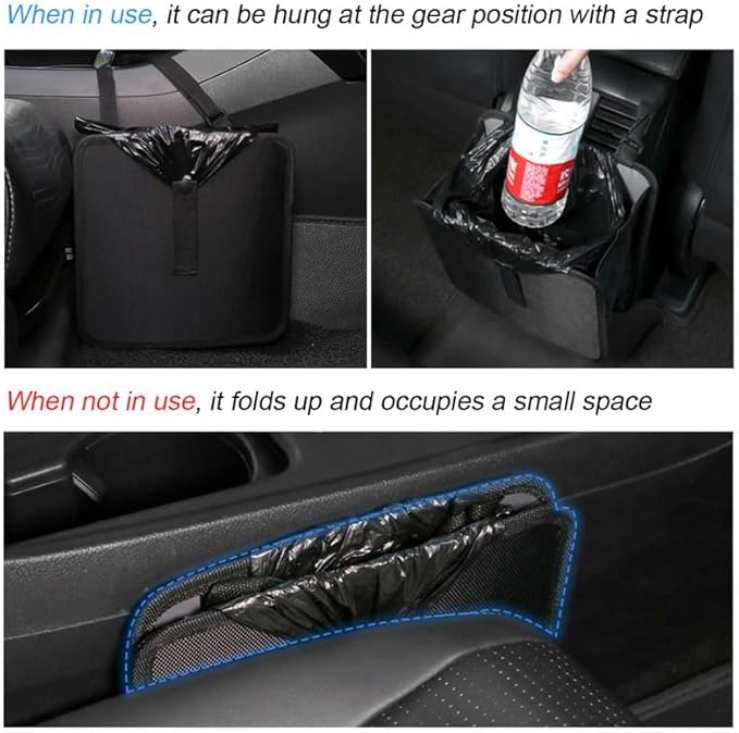 Car Trash Can, Oxford Cloth Foldable Auto Trash Bin Hanging, 1.85 Gallon Capacity Garbage Bag Organizer, Leak-Proof Waterproof Automotive Storage Container, Car Interior Accessories (Medium)