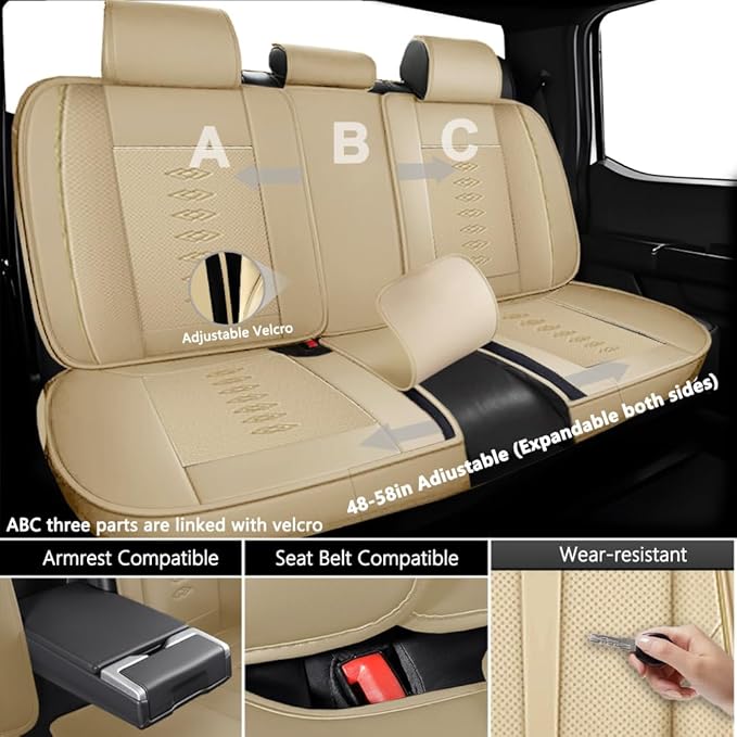 Premium Universal Car Seat Cover, Comfortable Leather Seat Cover for 96% of Models, Waterproof Car Seats Protectors Cushions for 5 Seats(Beige)