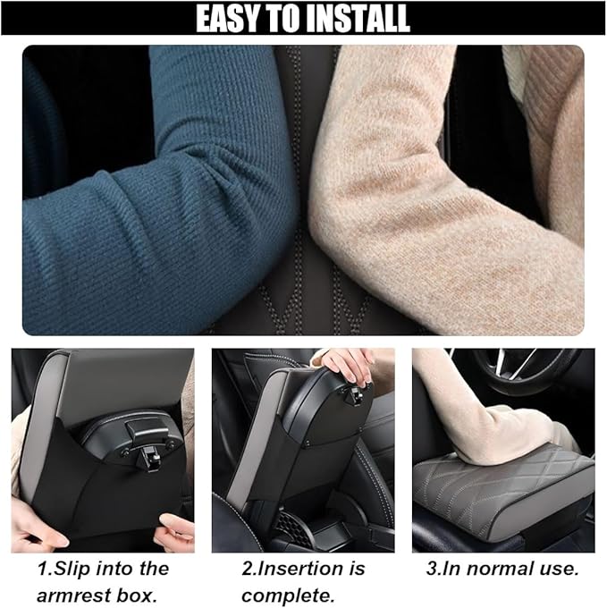 Car Center Console Cover Pad, Leather Auto Console Arm Rest Cover, Waterproof Car Armrest Seat Box Cushion Protector, Memory Foam Armrest Pillow for Most Cars