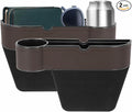 HARFINGTON 2pcs Car Seat Gap Filler Organizer 10.6 x 7.1 x 2.8 Inch ABS+Leather Universal Car Organizer Storage Box Between Seat and Console (Left+Right) with Cup Holders for Phone, Brown