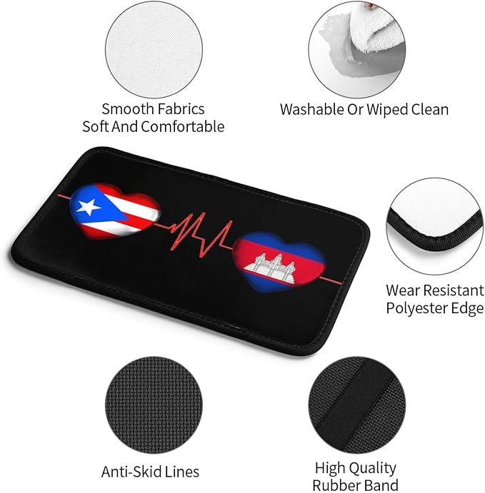 Auto Center Console Pad Puerto Rico Porto Rico Puerto Rican and Cambodian Flag Be of one Mind Car Armrest Cover Armrest Seat Handrail Box Cover Cushion Universal Decoration Protector Accessories
