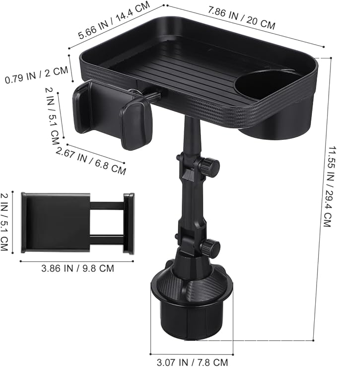Car Cup Holder Tray - Car Trays for Eating, 3-in-1 Adjustable Swivel CAR Food Tray, Universal Vehicle Cup Holder Expander Drink Stand for Food, Phone - SUV Truck Road Trip Essentials