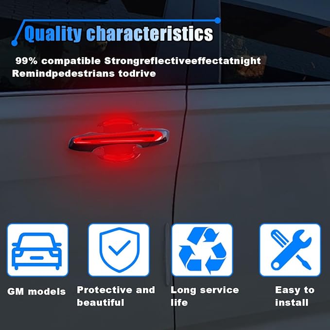 8PCS Reflective Car Door Handle Protector Stickers - Carbon Fiber Auto Handle Guard, Anti-Scratch, Red