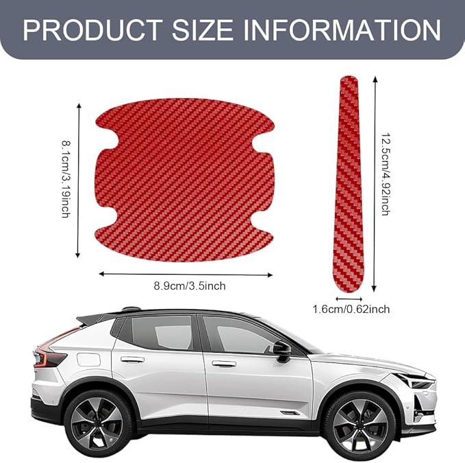 8PCS Car Door Handle Scratch Protector, Car Door Handle Sticker, Carbon Fiber Auto Doors Handles Paint Guard Cover, Waterproof Auto Paint Guard Protective Films Fit for Most Vehicles (Red)