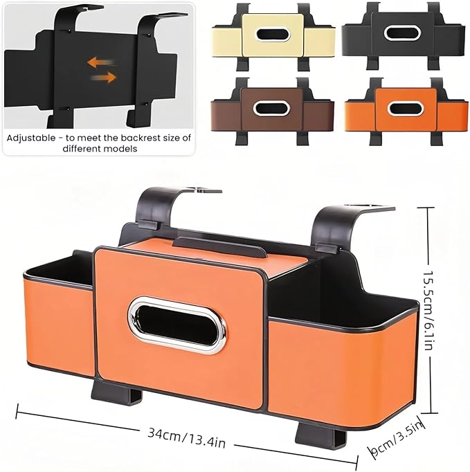 Car Organizers and Storage Box, 2026 New Multifunctional Car Seat Back Storage Box, Multifunctional Car Back Seat Storage Organizer-Carstorage Bag with 2 Cup Holders, Tissue Box, Hooks (Brown)