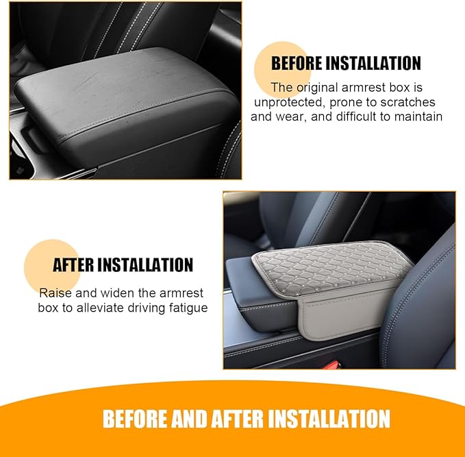 Bling Car Center Console Cover, Leather Crystal Rhinestone Vehicle Armrest Cushion Pad with Side Storage Bags, Scratch Resistant Auto Middle Console Protection Mat, Universal Fit (Gray)