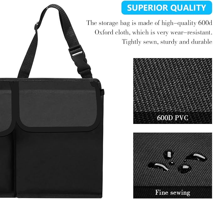 Car Trunk Organizer, Collapsible Large Capacity Auto Backseat Hanging Storage Bag with Adjustable Strap & 4 Pockets, Space Saving Car Back Seat Cargo Bag, Universal for Vehicles (Gray)