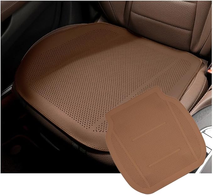ontto 1 PC Car Seat Cushion for Most Vehicles Universal Auto Seat Pad Protector Perforated PU Leather Bottom Pad Breathable and Thin Seat Mat Also Works with Truck and Office Chair,Light Brown