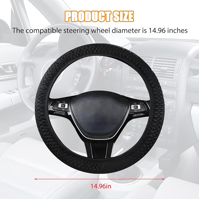 BESULEN Elastic Stretch Car Steering Wheel Cover, 15 Inch Anti Slip Breathable Ice Silk Auto Steering Wheel Wrap Guard, Comfortable Vehicle Interior Accessories, Universal for SUV RV Truck