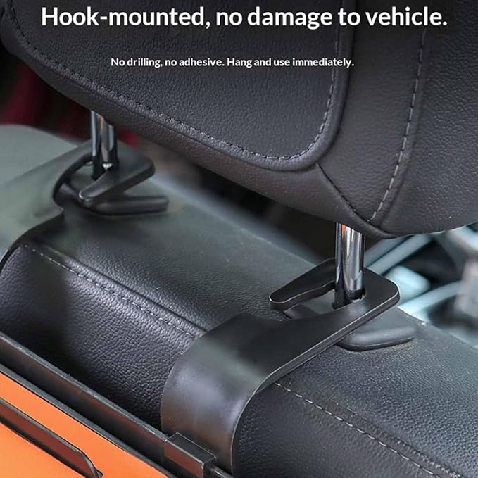 Car Organizers and Storage Box Multifunctional, Car Seat Back Organizer, 4 In 1 Universal Car Storage Box With Hanging Tissue Holder, Cup Holders & Hooks for Purses to Travel Accessories (Orange)