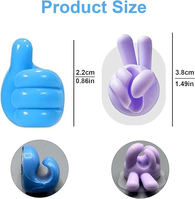 24Pcs Silicone Cord Holders, Thumbs Up Wall Hook for Keys Cord Organizer, Self Adhesive Cable Clips Hooks, Cool Office Gadgets for Desk Stuff