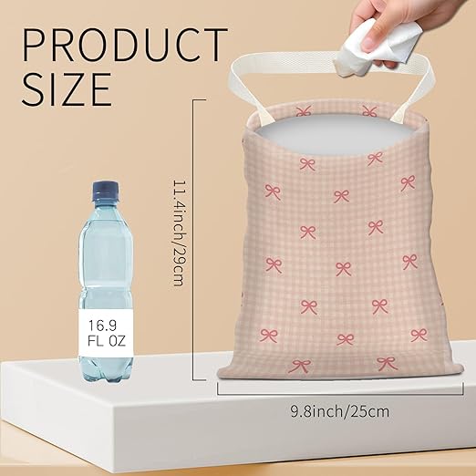 BEAKND Hanging Car Garbage Bag, Cute Car Trash Can Bag, Automotive Accessories for Women Men Cute Pink Checkerboard Bow