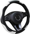 Car Steering Wheel Cover, 15 inch Carbon Fiber Microfiber PU Leather Elastic Steering Wheel Protector for Men Women, Universal Durable Car Decorative Fit for Most Cars, Trucks, SVU (White)