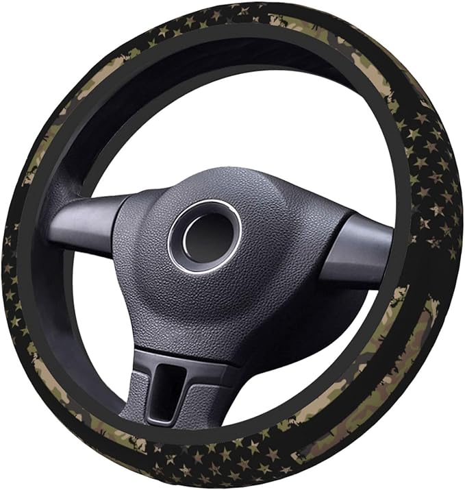 Camo American Flag Neoprene Steering Wheel Cover for Men Women Anti-Slip Elastic Steering Wheel Protective Cover 15in Universal Car Accessories Fit Cars, SUVs, Auto