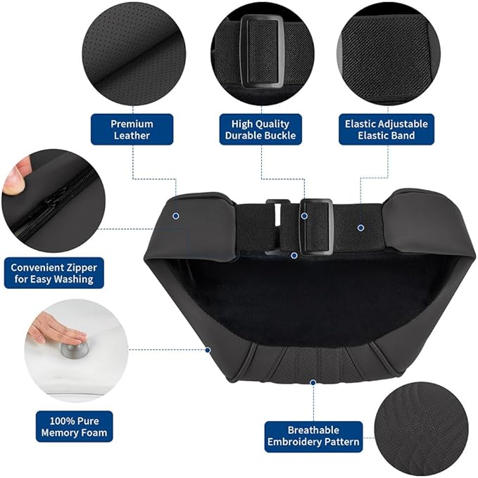 Dapucarin Car Headrest Memory Foam Neck Pillow for Driving with Leather Cover Soft Comfortable Seat Head Pillow Cushion for Most Cars SUV Sedan Home Office Black (2PC)