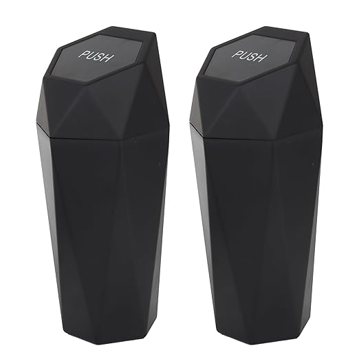 LoyaGour Car Trash Can Bin,Small Garbage Can with Lid,Automotive Cup Holder Mini Cars Trashcan,Portable Cars Door Trash Cans,Car Accessories Interior Essentials Gadgets Dustbin (2Pcs, Black)