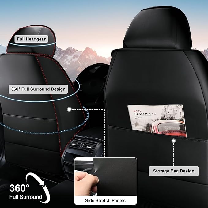 TTX LIGHTING Seat Covers for Car Full Set Fit for Ford Ecosport 2018-2026 Leather Seat Covers Breathable Waterproof Seat Protectors Automotive Seat Cushion with Airbag Compatible (5 Seats, Black&Red)
