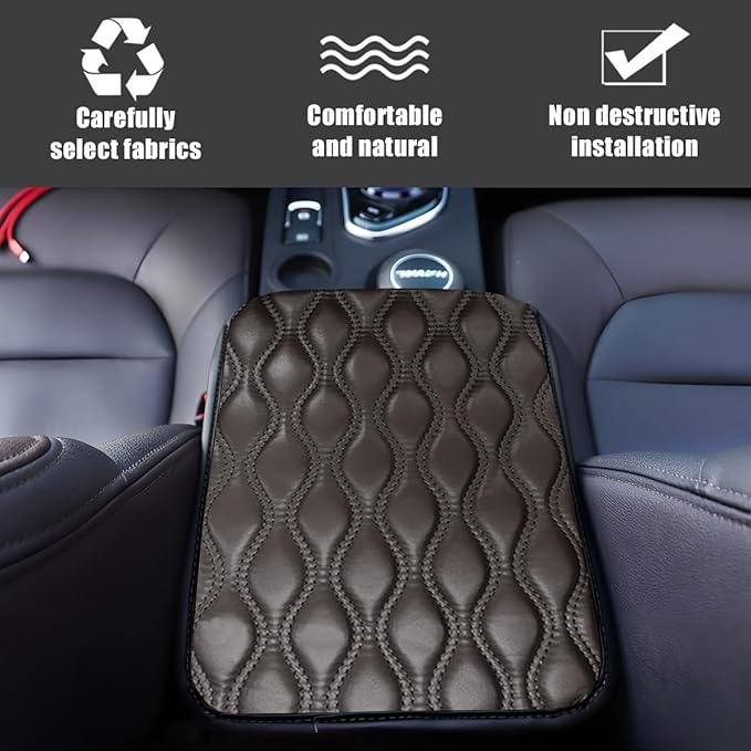 Car Center Console Cover, Leather Vehicle Armrest Seat Box Pad, Comfortable Memory Foam Automotive Interior Protection Cushion Mat Accessories, Universal for SUV, Sedan, Truck (Coffee)