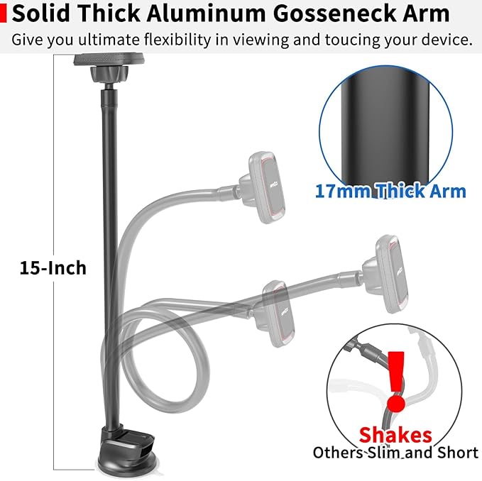 APPS2Car Magnetic Car Phone Holder Mount [Flexible Long Arm] Anti-Shake Windshield Phone Mount [6 Strong Magnets] Cell Phone Holder for Car [Case Friendly] Compatible with iPhone Smartphones Tablets