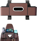 Car Organizers and Storage Box, Multifunctional Car Organizer and Storage Box Back Seat, 3-in-1 Holder Tissue Dispenser, Phone Stand for Snacks, Drinks, Bag Hook, Keep Tidy & Organized (Brown)