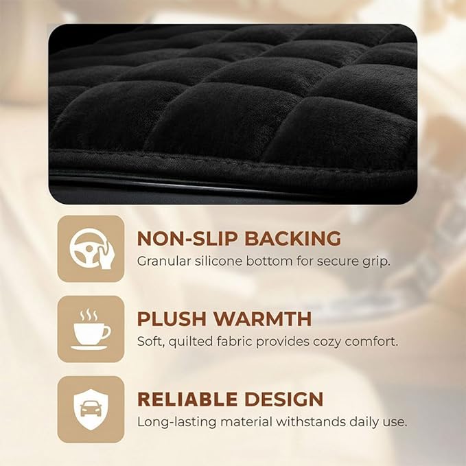 YoRise Car Seat Cushion, Soft Plush Auto Seat Pad with Storage Pocket, Car Driver Seats Protector Cover with Non-Slip Rubber Bottom, Winter Vehicle Accessory for SUV, Truck, Home, Office (Black)