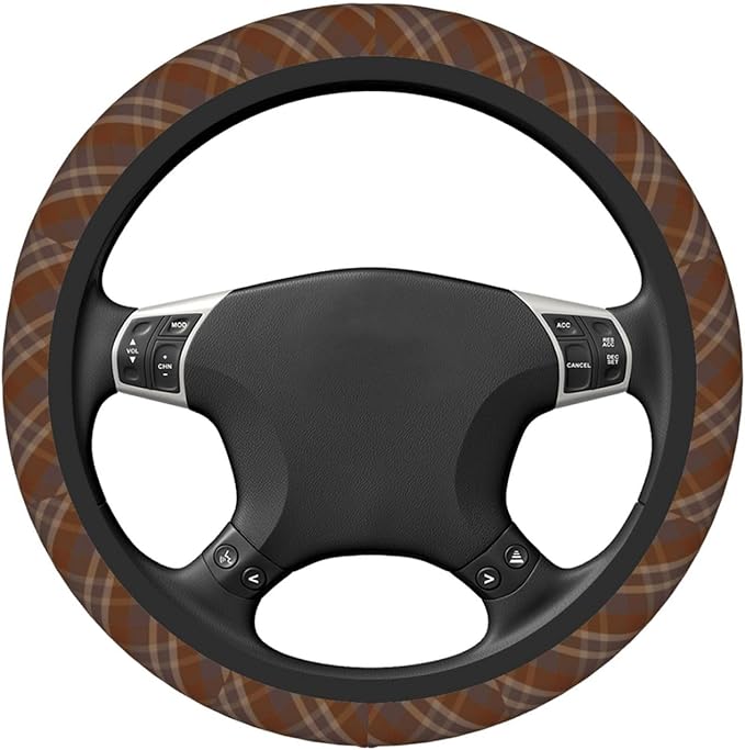 Thickened Elastic Steering Wheel Cover, Autumn Fall Classic Vintage Plaid Ultra, Soft, Breathable, Fit for Cars, SUVs, Trucks, Stylish Comfortable Grip