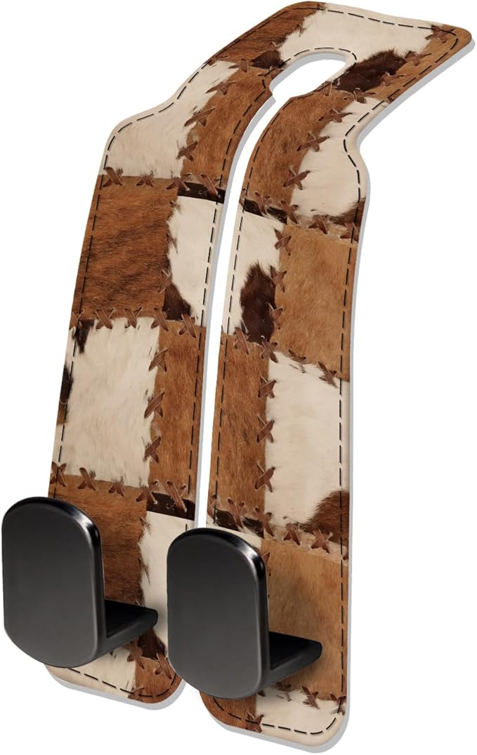 NUGGHU Car Seat Headrest Hook, Universal Leather Cute Hanger Holder Hook, Storage Organizer Interior Accessories for Purse Bags Handbag Retro Cowhide Plaid