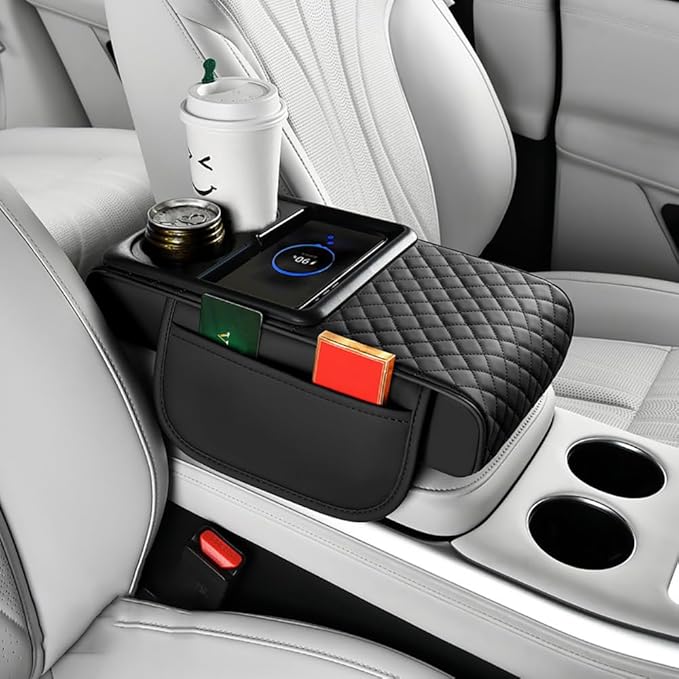 Armrest Cover for Car for GMC Sonoma 2000-2004, 4 in 1 Storage Box Pad with Cup Holders, Center Console Cover Cushion Heightening Pad,A