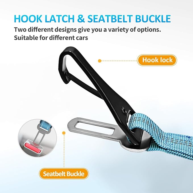 Dog Seat Belt for Car, Dog Car Harness Dog Seatbelt in Car, Safety Leash with Woven Elastic Nylon Buffer Adjustable Rotating Buckle and Dog Poop Bags (19.6-31.5in, Blue)