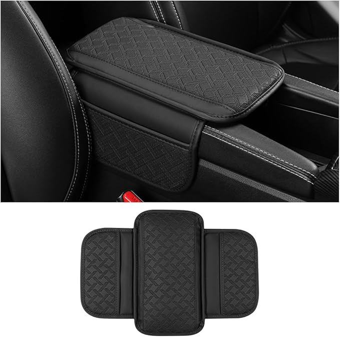 Car Center Console Cover, Microfiber Leather Vehicle Armrest Protector Cushion with 2 Storage Bags, Auto Middle Console Armrest Seat Box Pad Accessories, Universal for Most Cars (Black)