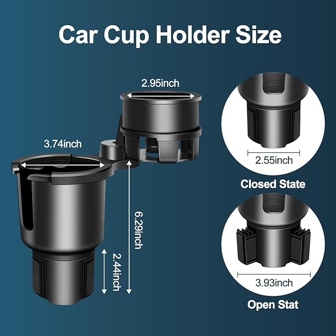 JPart Car Cup Holder Expander, Cup Holder Expander, Cupholder Expander with Adjustable Extension Base and 360° Rotation Design, Fits Mugs, Cups, Large Water Bottles in 2.9"-3.8" (10-46oz), Black