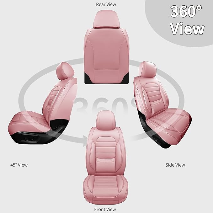 Pink Seat Covers for Cars, Waterproof Seat Covers, Leather Car Seat Covers 2 Pack, Universal Seat Cushion Protector for Most Cars