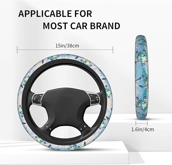 Sea Turtle Steering Wheel Cover for Women Men Girls Car Accessories Decor Anti-Slip Neoprene Auto Steering Wheel Covers Protector Universal 15 Inch