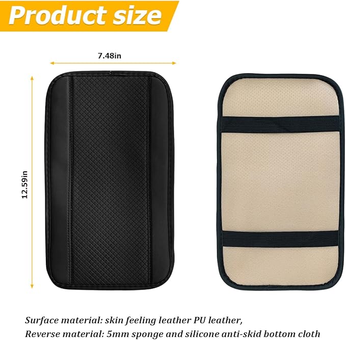 Car Armrest Seat Box Cover, Comfortable Leather Automotive Center Console Cushion Pad, Soft Waterproof Vehicle Arm Rest Protector Mat Accessories, Universal for RV, SUV, Truck (Black)