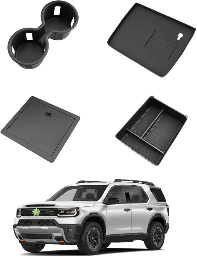 (4PCS) 2026 Passport Center Console Organizer,for Honda Passport 2026 Accessories (Armrest Privacy+Center+Cup Holder+Wireless Mats) Compatible with 2026 Honda Passport TrailSport/TrailSport Elite/RTL