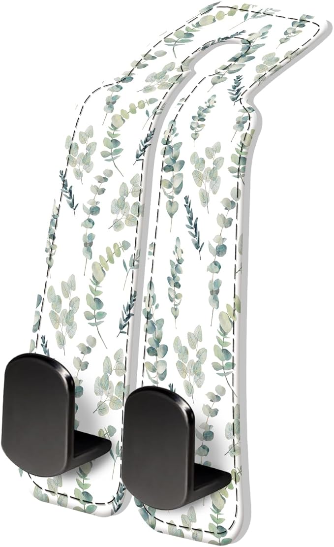 AXRQLSU PU Leather Car Seat Hook, Storage Headrest Hanger, Cute Car Backseat Organizer, Car Hooks for Purses and Bags White Leaves