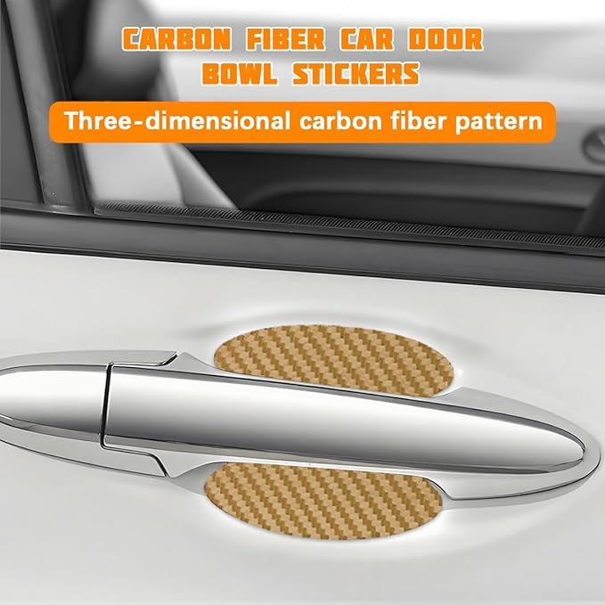 Car Door Handle Cup Protector, 4PCS Carbon Fiber Anti-Scratch Vehicle Door Handle Bowl Sticker, Self-Adhesive Automotive Paint Protective Film, Universal for SUV RV Truck (Golden)