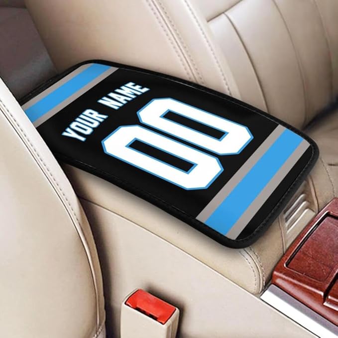 Custom Car Armrest Cover,Add Personalized Name and Number As Gifts for Loyal Football Fans,American Football Auto Center Console Pad Car handrail Box Cushion,Fit for Most Car Seat Box Cover Protector