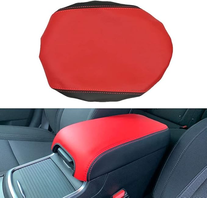 BOYUER Center Console Cover Armrest Leather Pad Cover Compatible With Dodge Charger 2011-2023/Chrysler 300 2015-2023（Black and Red Neoprene）