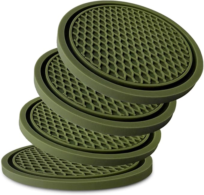 KULOLO Car Cup Holder Coaster 4 Pack - Non Slip & Shockproof,Flexible PVC Rubber Insert for Car/Truck/SUV/VAN (2.75"x0.2") Universal Fit Auto Cup Holders Accessories for Women and Man (Blackish Green)