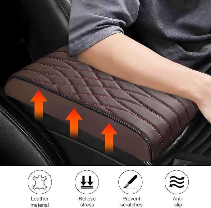 BESULEN Car Center Console Cover, Memory Foam Scratch & Wear Resistant Vehicle Armrest Storage Box Cushion Pad, Auto Interior Middle Console Protector, Universal for Sedan RV Pickup (Coffee)