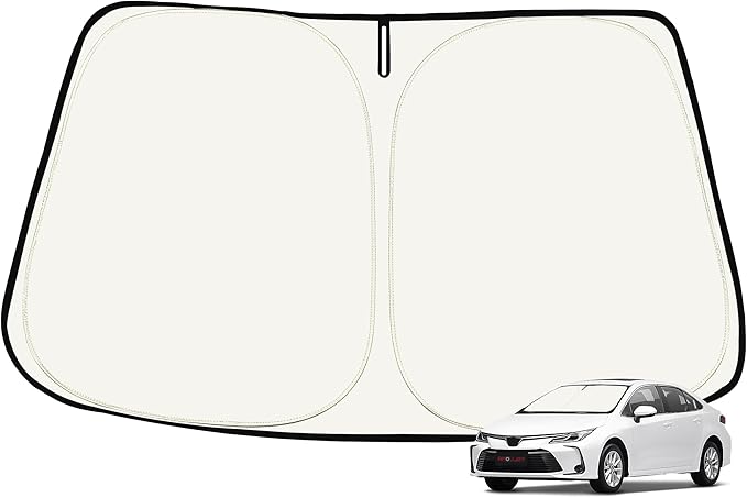 Toluoma Custom Fit Windshield Sun Shade for Toyota Corolla 2020-2024 2025- Full Coverage, 210T Reflective Fabric, Double-Layer Design - Blocks 99% UV Rays, Keeps Car Cool, Easy to Install and Store
