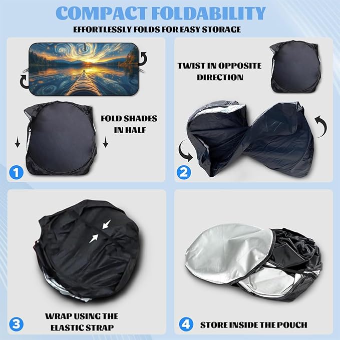 Starry Night Car Windshield Sunshades Sunset Tranquil Lake View Kayaking Front Window Sun Shade Block UV Rays Sun Shade Visor Protector for Car Sedan Truck SUV Accessories