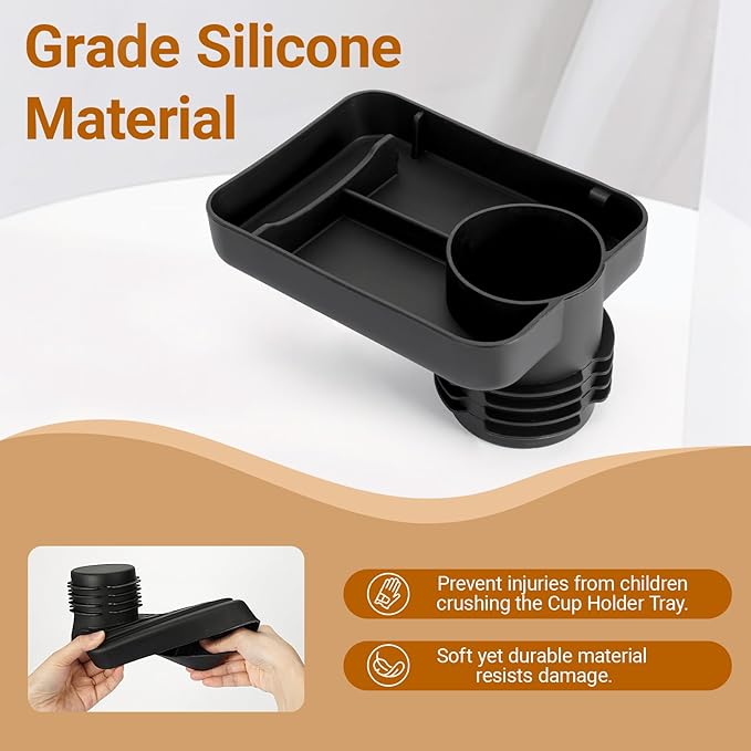 Car Seat Cup Tray - Silicone Travel Tray for Car Seat with Expandable Base for Fruit, Toys, Books Fits Most Cup Holders